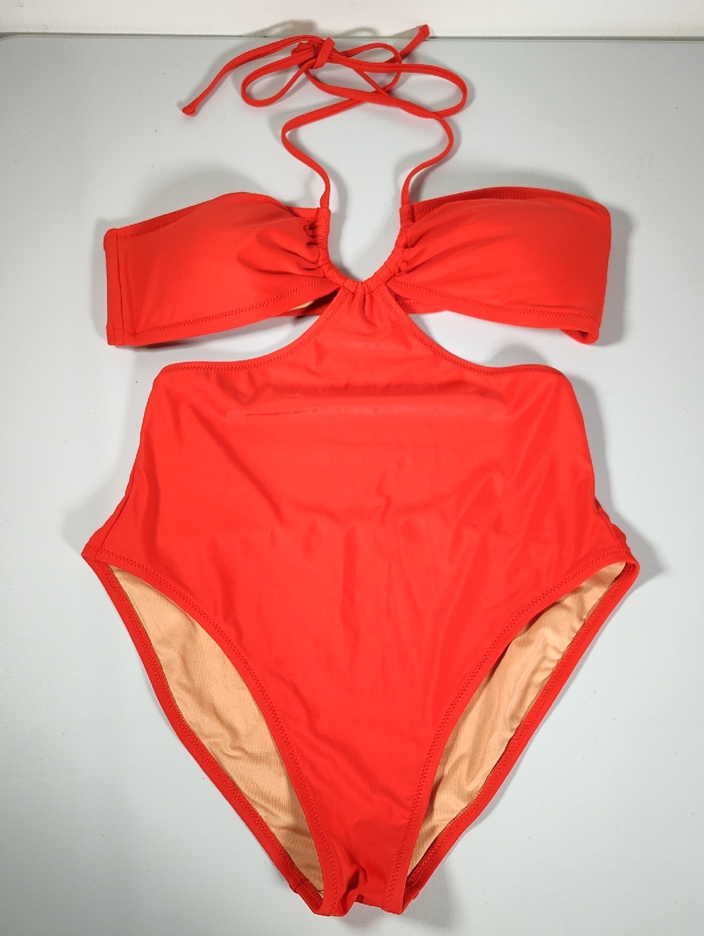 J. Crew Side Cutout One Piece Red Swimsuit halter neck tie M